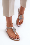 Women's Flat Sandals With Decorative Flower Silver Edoni