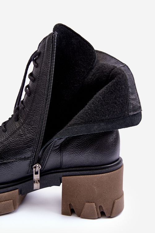 Women's Leather Lined Fur-Trimmed Trapper Boots Black Rehin