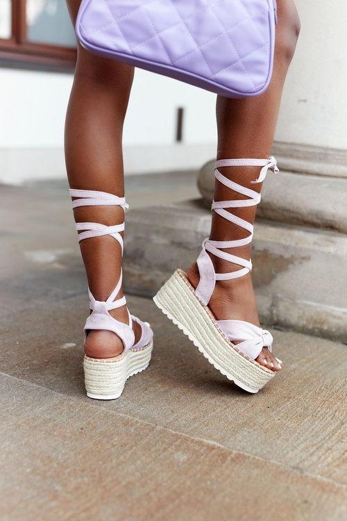Lace-up Sandals On A Braided Platform Purple La Palma