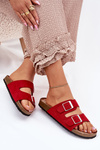 Women's sandals on cork platform with buckles red Evisolla