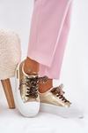 Niskie Trampki Z Ozdobnym Sznurowaniem Na Platformie Złote Zidora