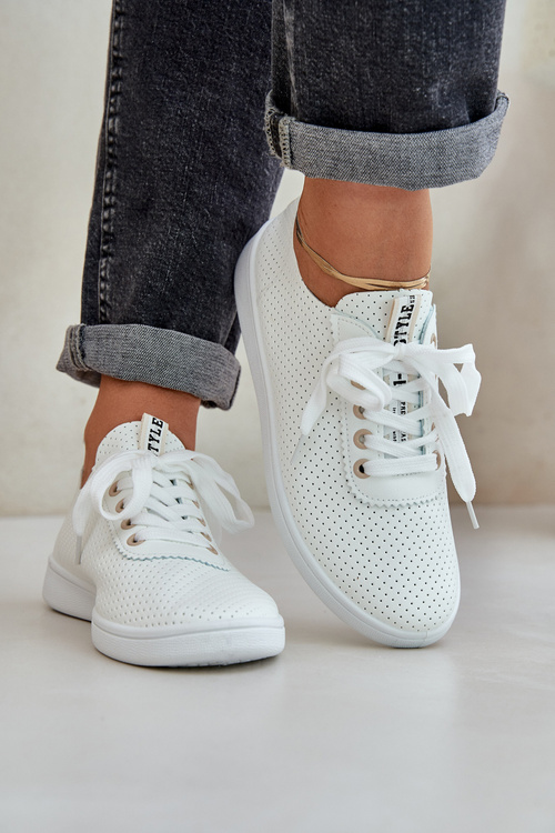 Ladies Perforated Lace-Up Sneakers Light Beige Carinel