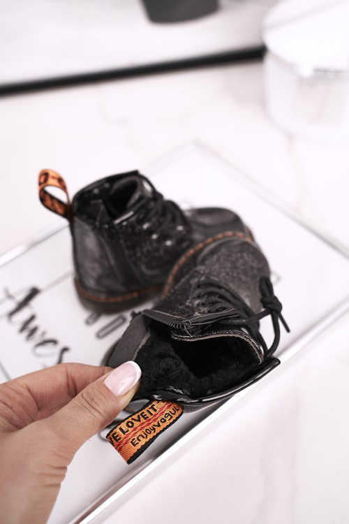 Children's Boots Warm With Zipper Lacquered Black Mistor