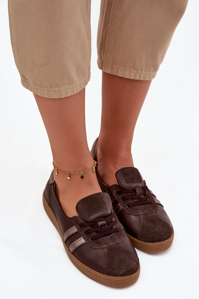 Damskie Skórzane Zamszowe Półbuty Typu Barefoot Czekoladowe Zazoo N1341