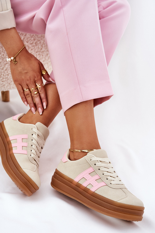 Stylowe Damskie Sneakersy Na Platformie Beżowe Syliyana
