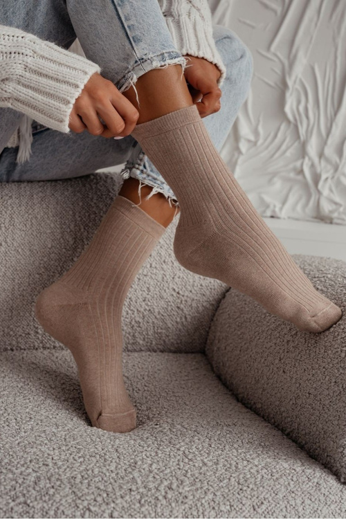 Women's Socks Frotte Ribbed Beige