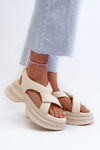 Women's Leather Sandals on Chunky Sole Light Beige GOE NN2N4105