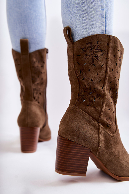 Women's Suede Boots With Cowboy Boots Khaki Ariane