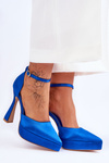Fashionable Pumps On A Wide High Heel Blue Madness