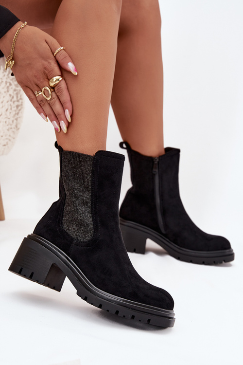Women's Insulated Ankle Boots On Block Heel Black Zoralia