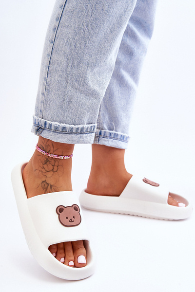 Klapki Lekkie Damskie Piankowe Miś Białe Lia BG-130