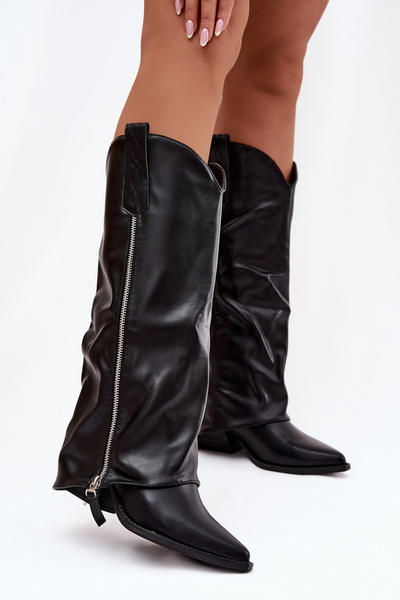 Damskie Kozaki Kowbojki Eko Skórzane Na Słupku Czarne Palira