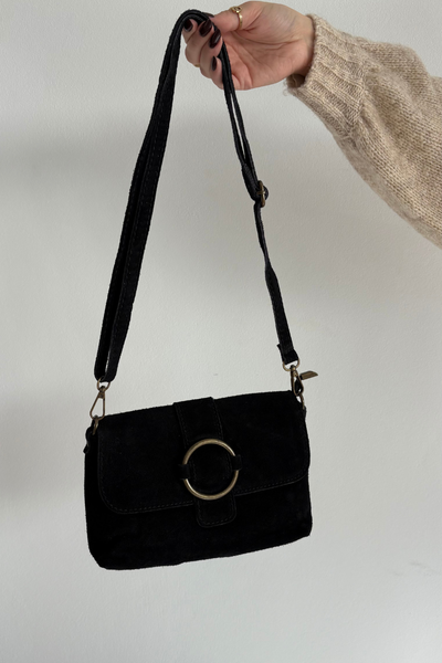 Leather Suede Small Black Bag Jessel
