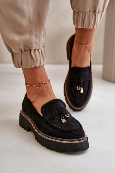 Ladies Eco Suede Moccasins With Decoration Black Verindalle