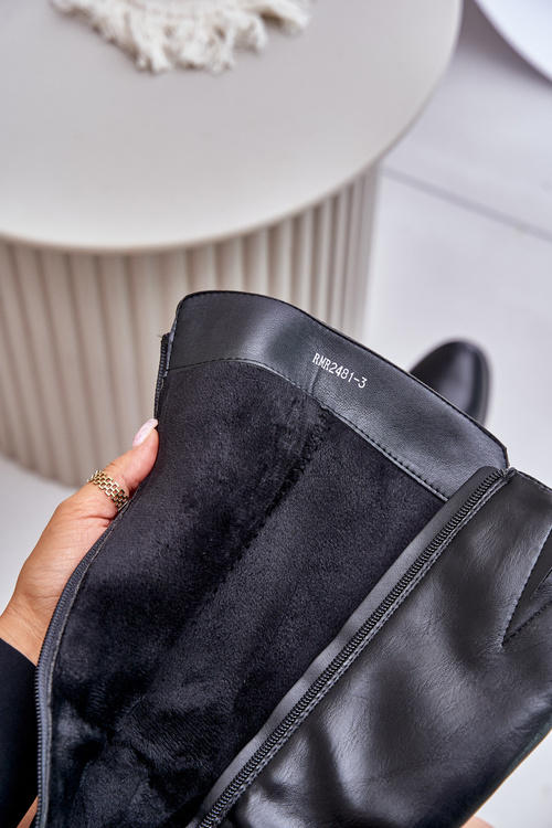 Kozaki Eko Skóra Obcas Klocek Na Zamek Przed Kolano Czarne Izanae