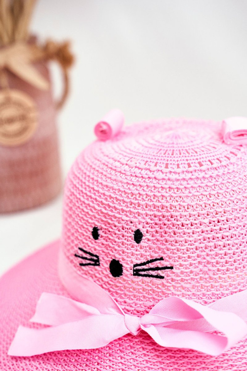 Children's Hat Summer Beach Pink With Kitty