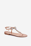 Womens sandals on flat heel with crystals rose gold Fiolalia