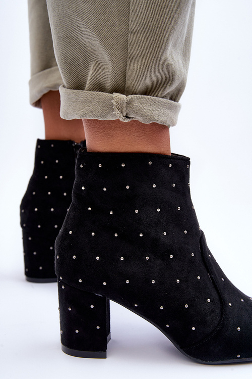 Women's Suede Boots Decorated with Studs Black Antede