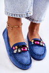 Women's suede loafers with decorations blue Janetta