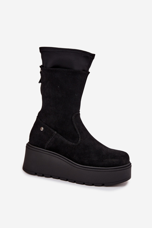 Women's Leather Suede Ankle Boots on Chunky Platform Maciejka A7161-20 Black