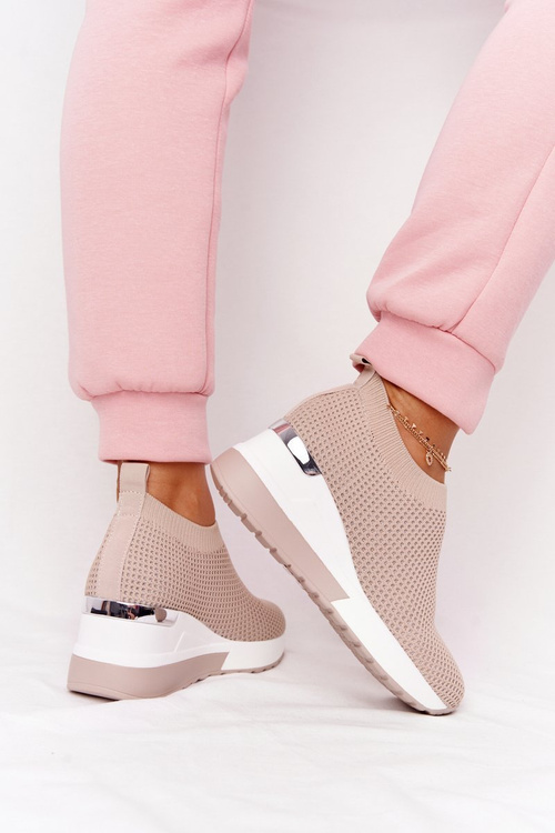 Openwork Wedge Slip-On Sneakers Beige Harmony
