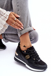 Women's Lace-up Sport Shoes on Wedge Heel Black Genova