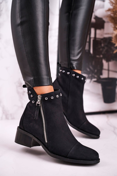 Botki Damskie Zamszowe Ocieplane Laura Messi Czarne 1879