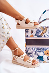 Women's Leather Sandals With Decoration Beige Halis