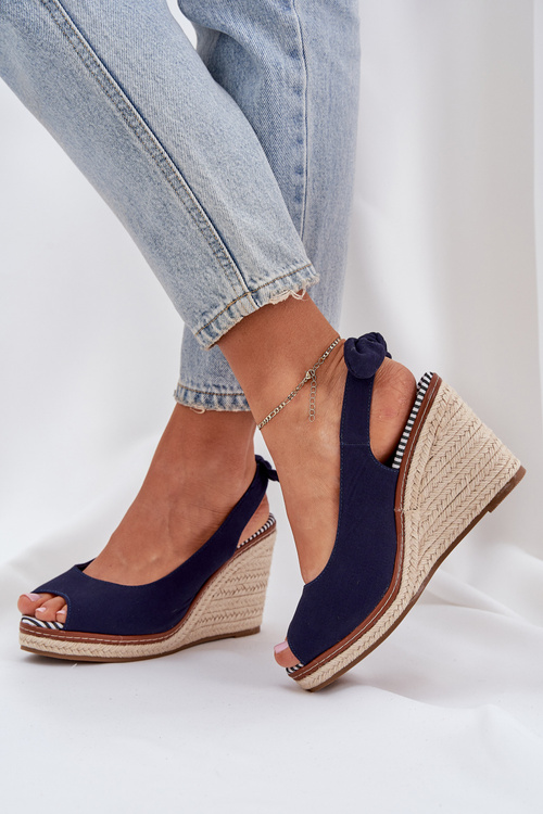 Wedge Sandals With Braiding Navy Nanalis