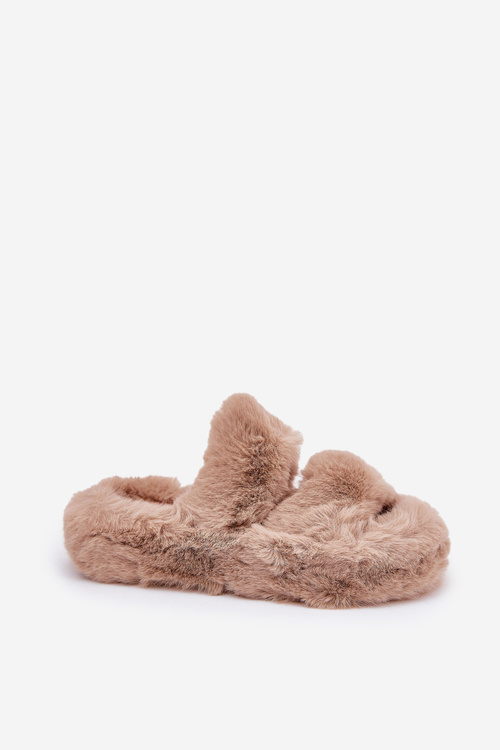 Damskie Kapcie Na Platformie Z Futerkiem Khaki Talfedi