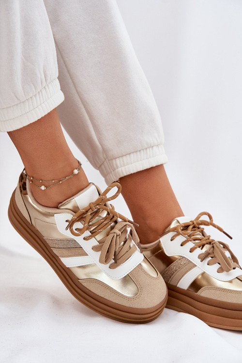 Womens Platform Sneakers With Double Lacing Leopard Gold Studs