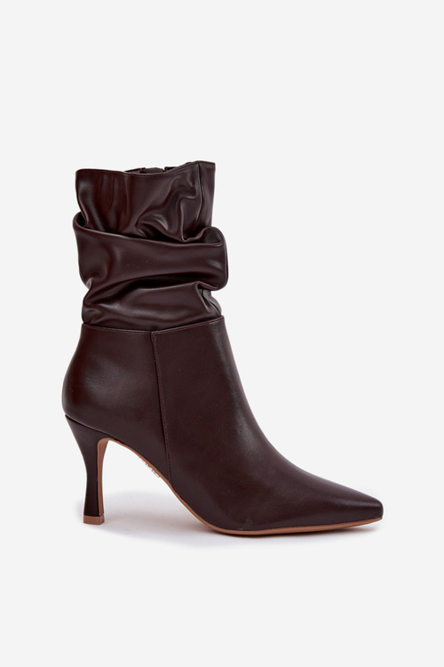 Women's ankle boots on heel with wrinkled shaft zipper chocolate Ulisse