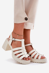 Lacquered Leather Women's Sandals On A Heel Light Beige Vinceza 66621