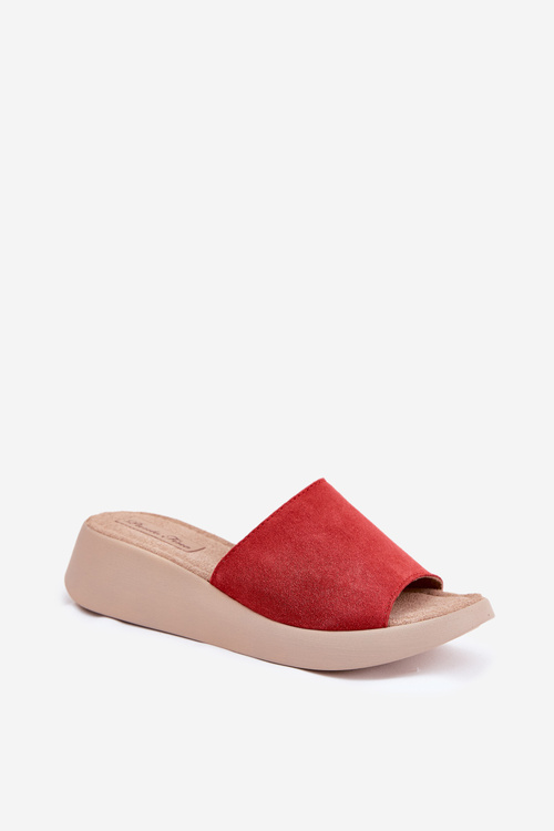 Damskie Klapki Na Koturnie Zamszowe Czerwone Panto Fino RR267040