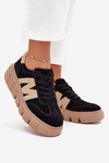 Damskie Sneakersy Platforma Zamsz Czarne Vinceza 79561