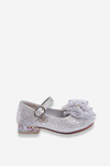 Children's Ballerinas With Velcro Bow Silver-Grey Nicola