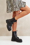 Warm ankle boots workers women's with badges black Avorira