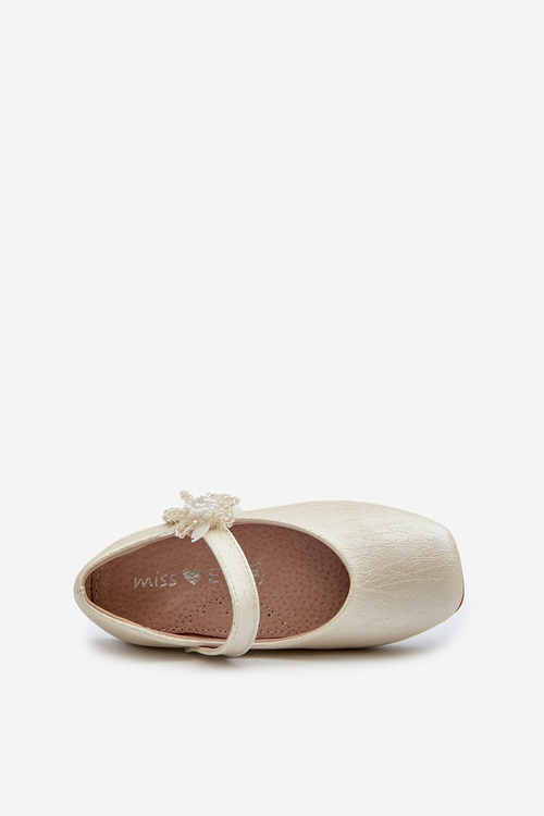 Beige Glittery Children's Ballerina Flats with Velcro Fastening Jeylin