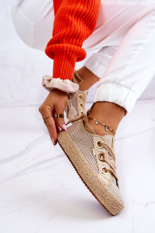 Women's Braided Sneakers Big Star JJ274392 Beige and Gold