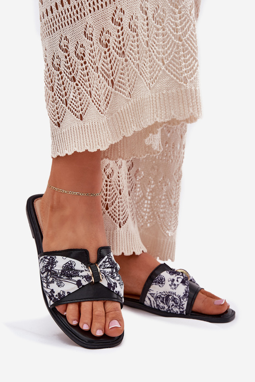 Womens Flat Sandals With Bow Black Avenza