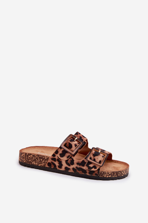 Ladies Slippers With Clear On Cork Sole Leopard Brown Sercele