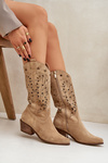 Suede Boots With Perforated Shaft Beige Zazoo 3714
