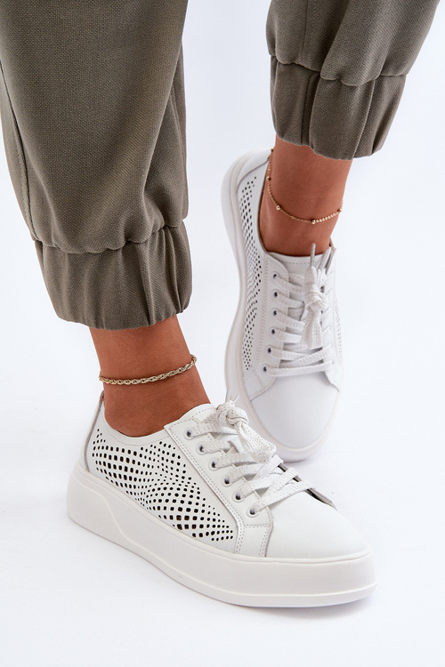 White Women's Leather Platform Sneakers S.Barski LR505