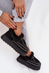 Women's Snow Boots on Platform with Fur and Fringes Black Ferayne