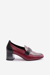 Leather Heels On A Block Heel With A Gold Decoration Laura Messi 2861 Burgundy