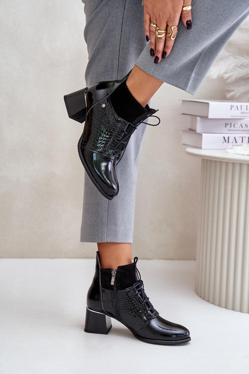 Zazoo 60503 Leather Heeled Ankle Boots Insulated Black