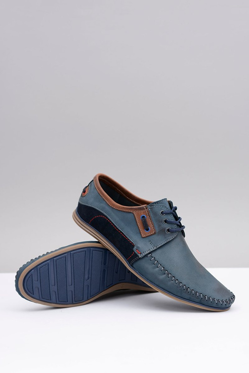 Navy Blue Lace-up Polish Leather Men's Mokassins Teodoro