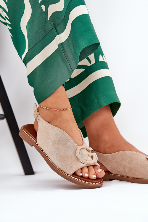 Flat Sandals With Decoration Beige Haliones