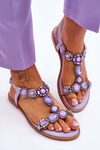 Suede Flat Sandals With Stones Purple Dallas