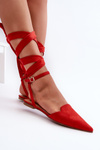 Lace-up ballerina flats in red faux suede with pointed toes Ellesara